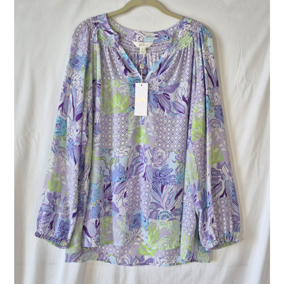 Sold! New w/Tag Lilly Pulitzer Womens Juicy Story Patch Silk Elsa Top XL RT $178 - Picture 4 of 11